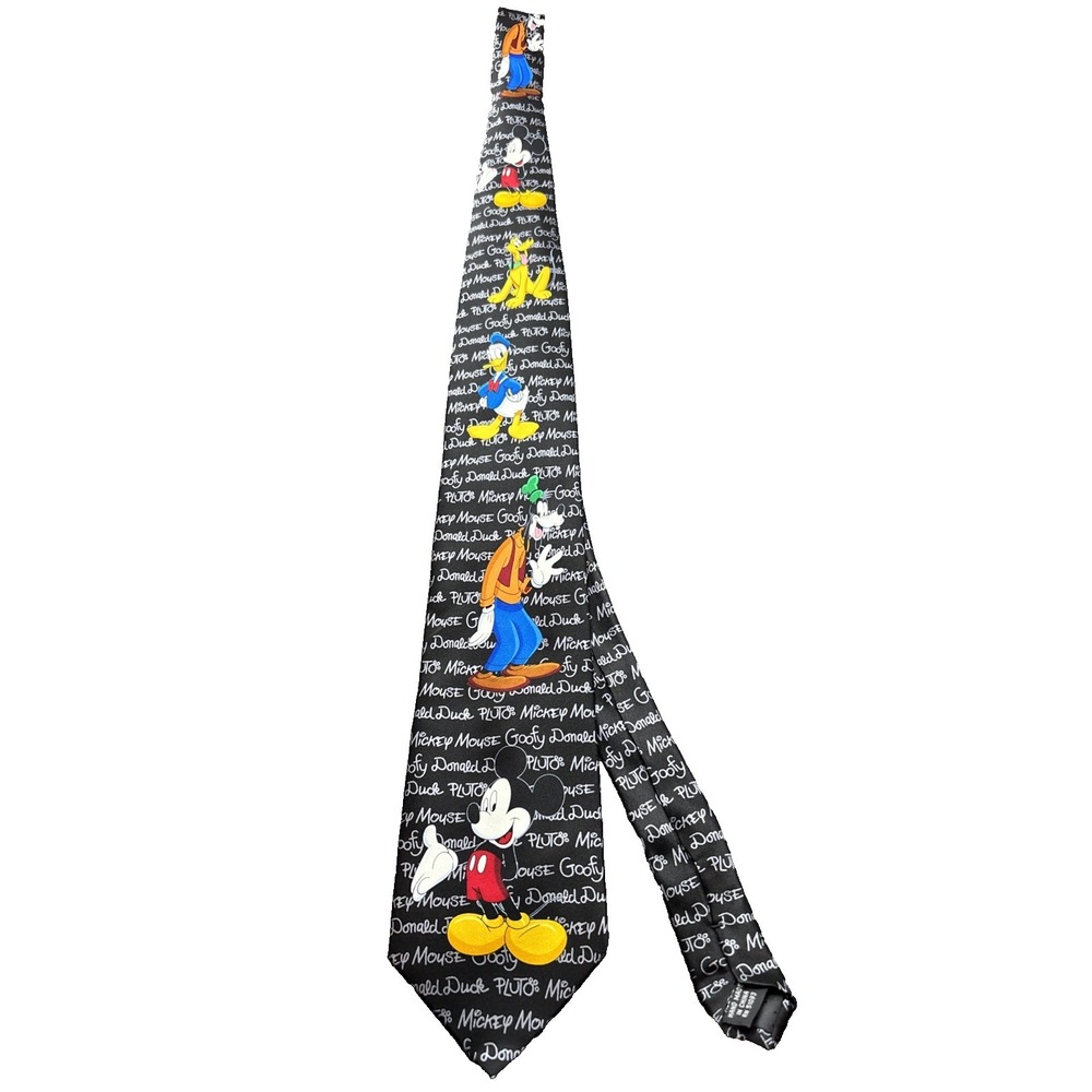 Disney Mickey Unlimited Mickey Mouse Goofy And Donald Duck Pluto Neck Tie Black